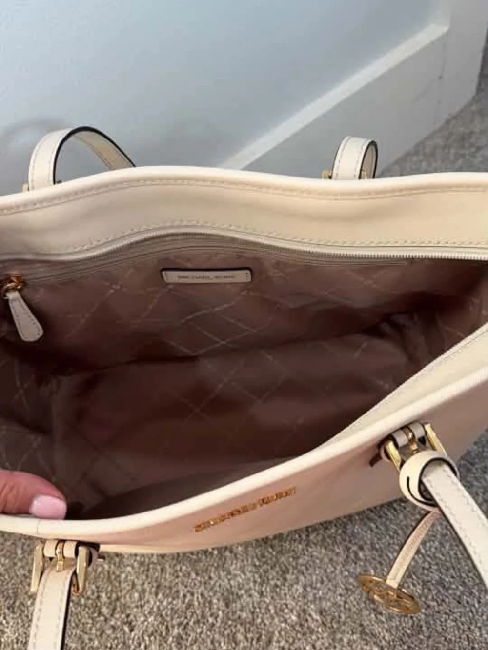 Michael Kors Ivory Leather Tote with Gold Accent